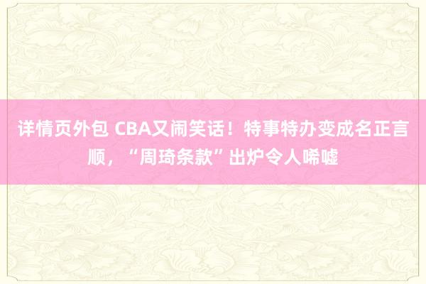 详情页外包 CBA又闹笑话！特事特办变成名正言顺，“周琦条款”出炉令人唏嘘